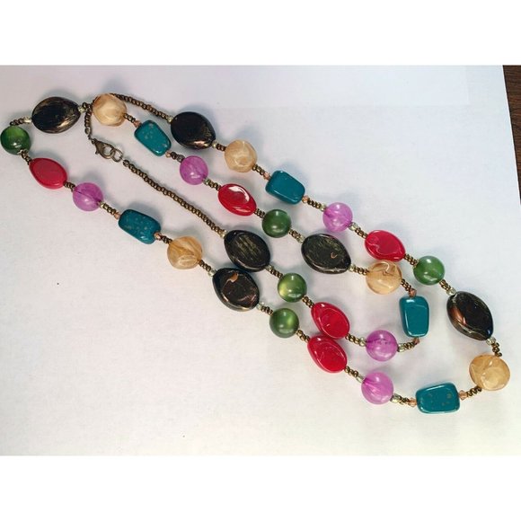 Pair of Pink & Coral Colorful Bead Necklaces (17" & 36") Layering - Picture 10 of 12